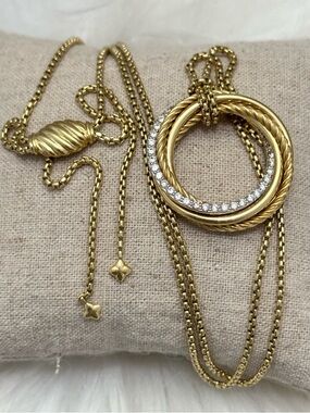 David Yurman 18K Gold Diamond Large Crossover Circle Adjustable Necklace